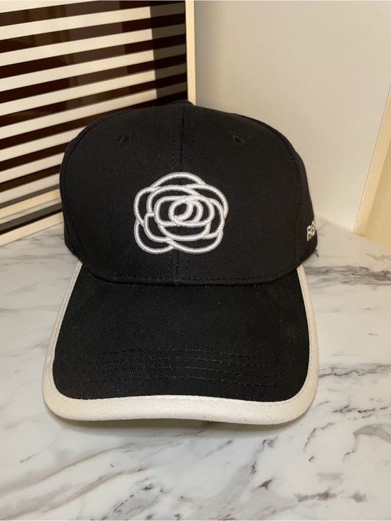 Accessories - Black Baseball Cap with White Camellia Flower Embroidery